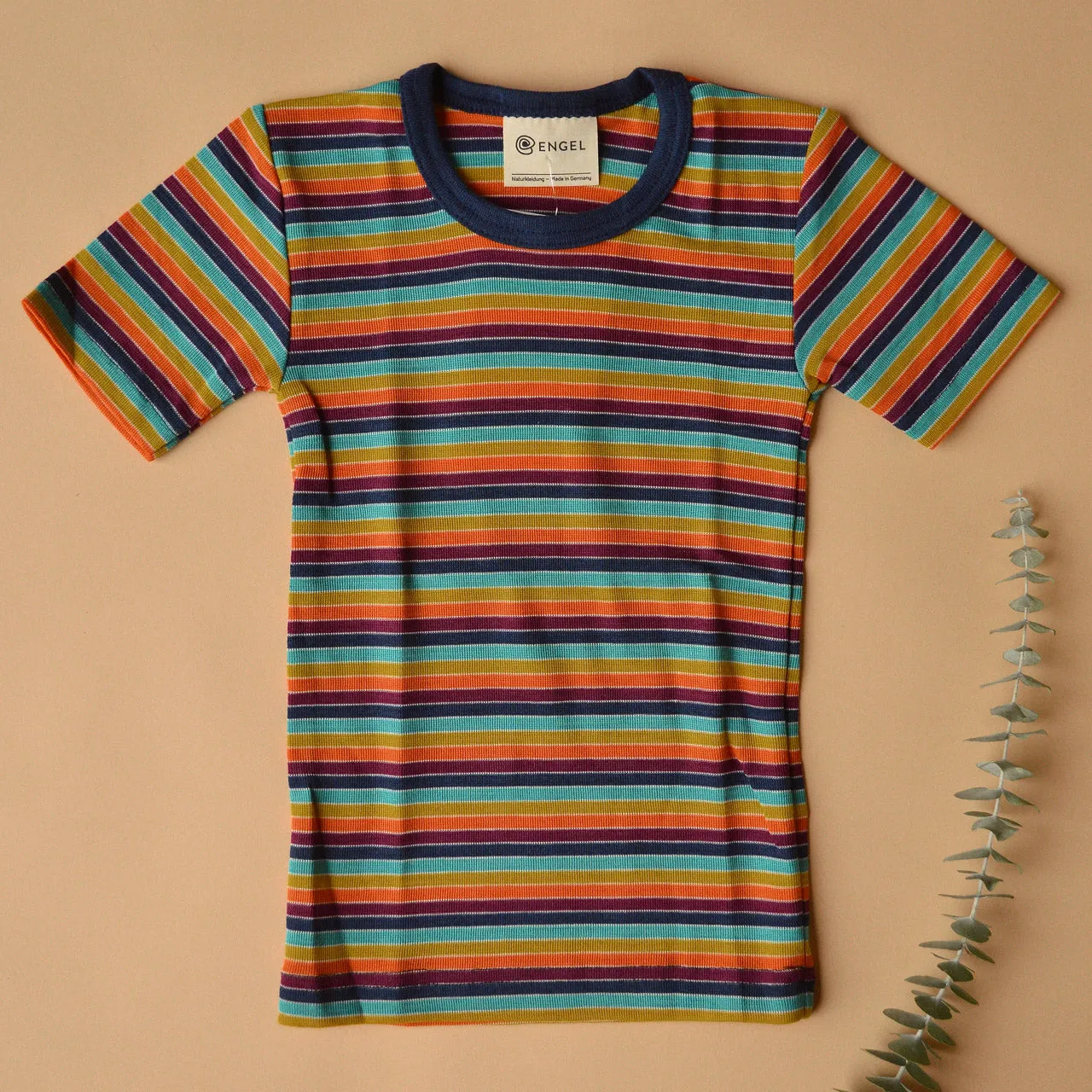 Child's Merino/Silk T-Shirt - Retro Rainbow Stripes (1-16y)