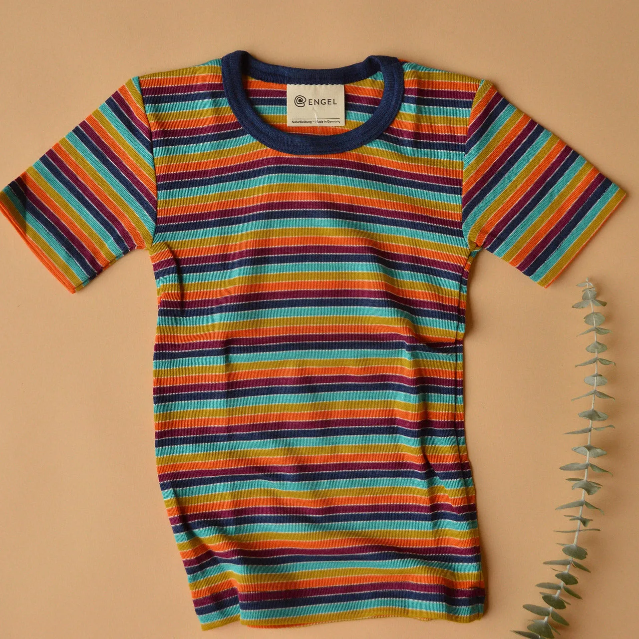 Child's Merino/Silk T-Shirt - Retro Rainbow Stripes (1-16y)