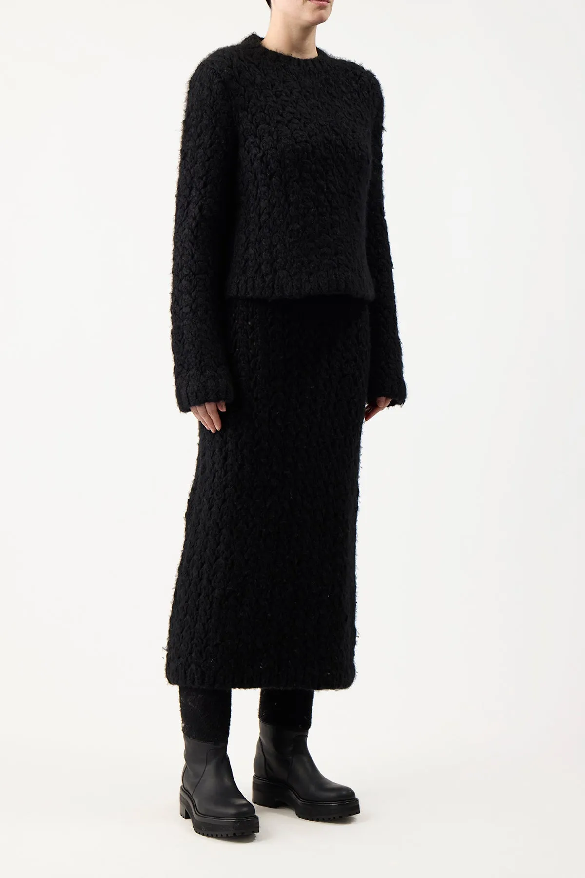 Collin Knit Midi Skirt in Black Welfat Cashmere