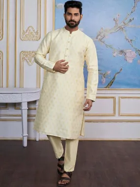 Cream-Coloured Ethnic Motifs Woven Design Kurta with Trousers