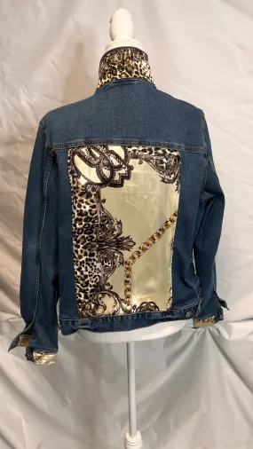 Cream, Gold and Leopard Print Denim Jacket