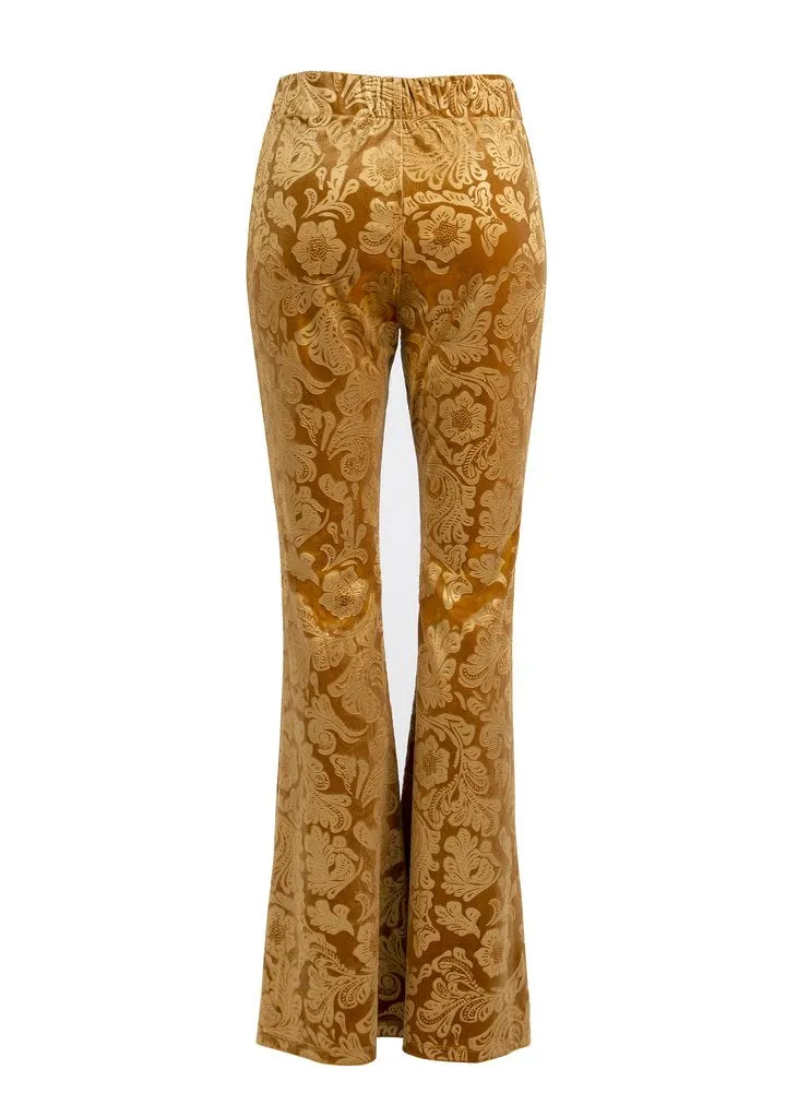 Desert Rose Mustard Yellow Burnout Velvet Flared Bell Bottom Pants