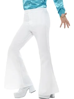 Disco 60s 70s White Flares Retro Bell Bottoms Flared Trousers