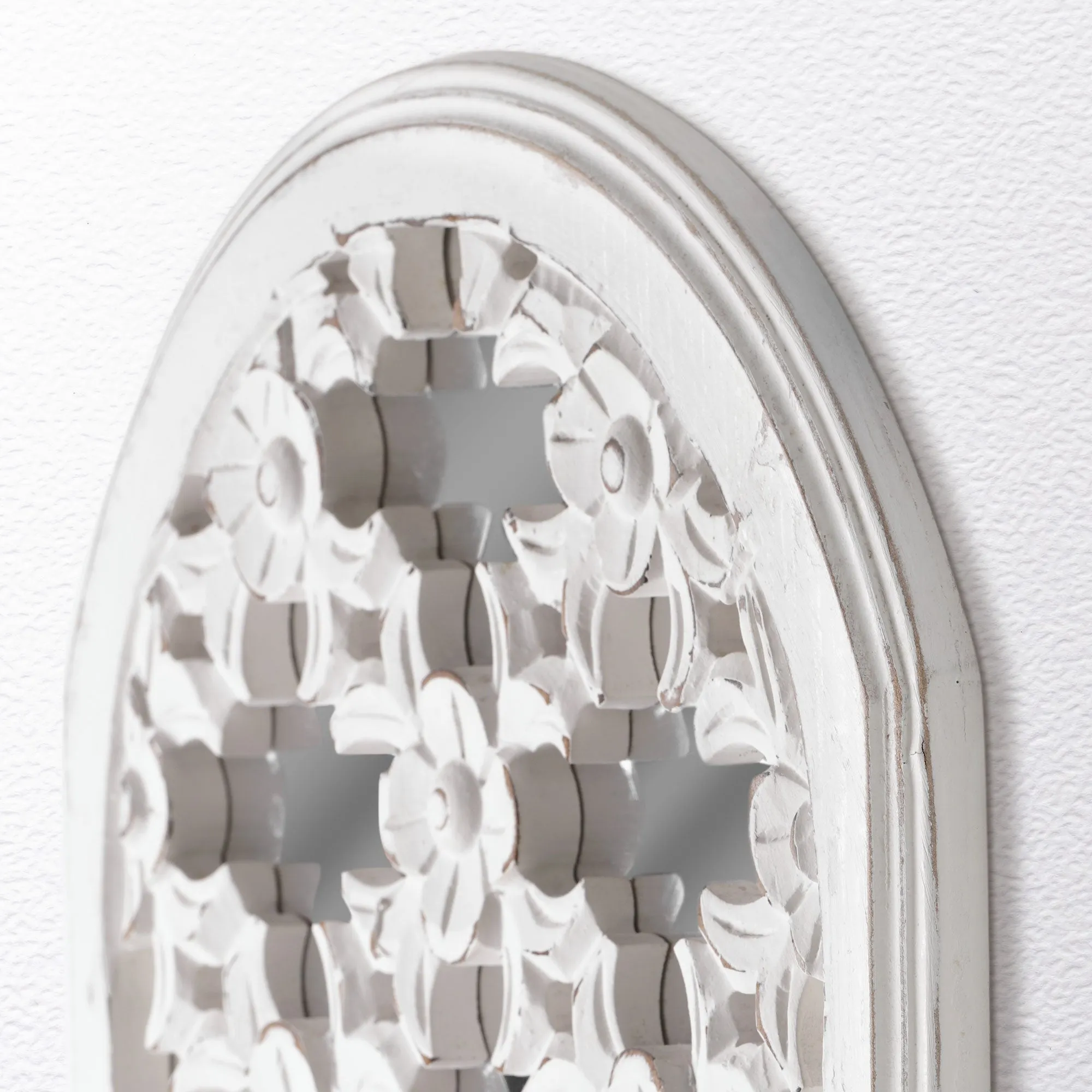 Distressed Reflective Arched White Lattice Wall Medallion - 12" x 36"