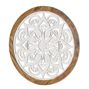 Distressed Wood Framed Round White Floral Wall Accent Medallion - 24"