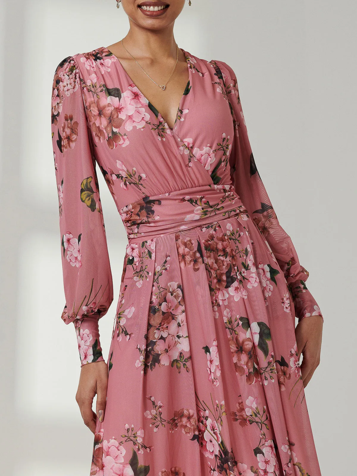 Eileen Long Sleeve Mesh Dress, Pink Floral