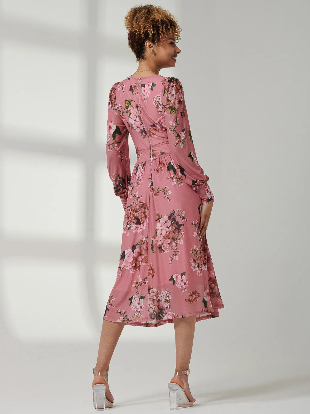 Eileen Long Sleeve Mesh Dress, Pink Floral