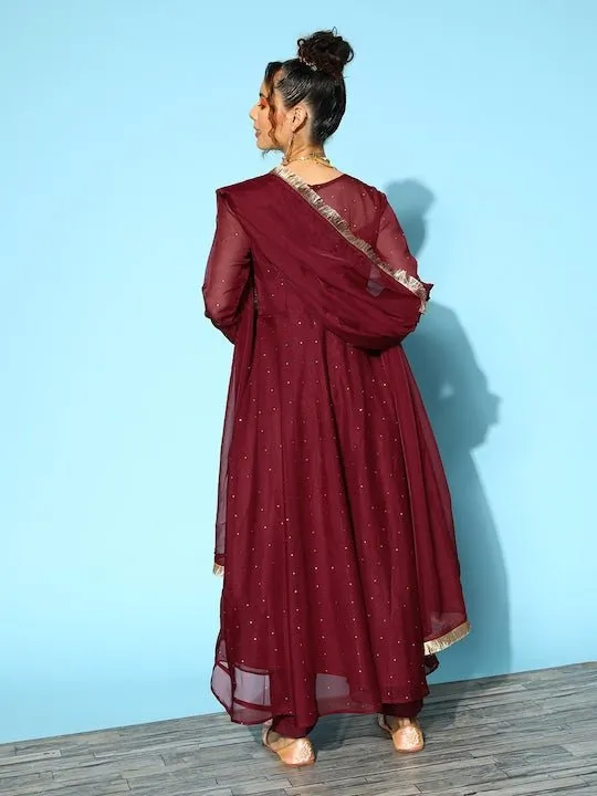 Embroidered Beads & Stones Kurta With Trousers & With Dupatta