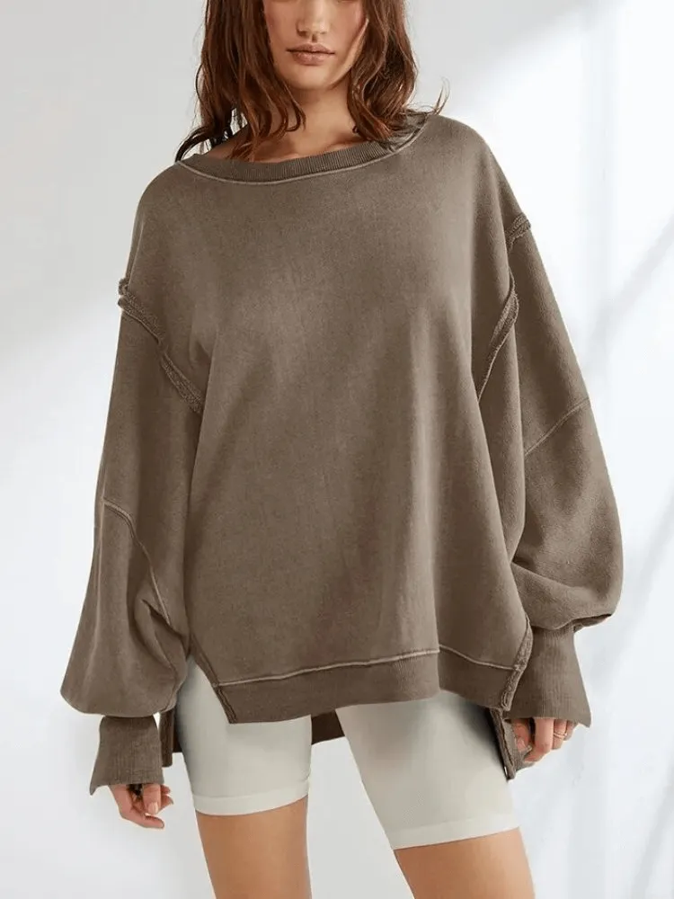 Fashionable Women's Oversize Sweatshirt with Reversible Seam - SF1575