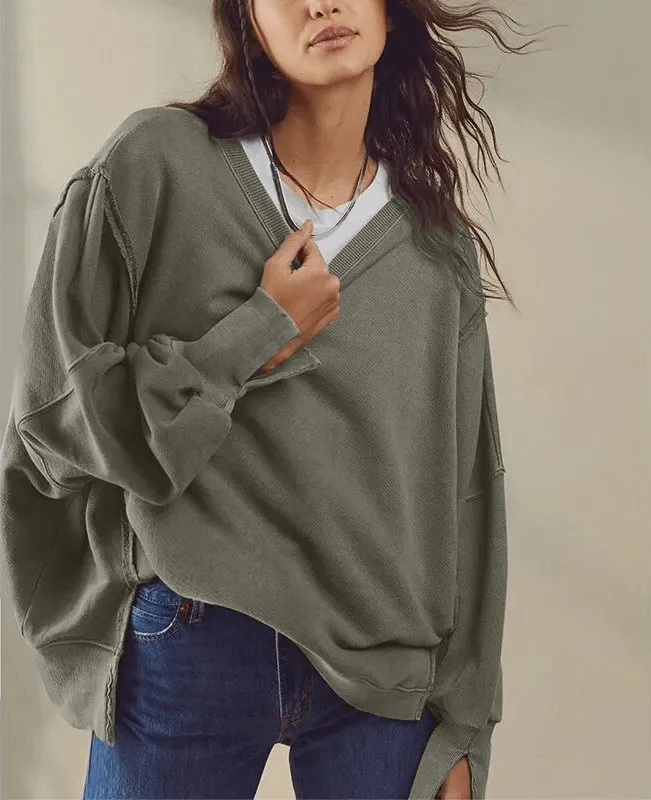 Fashionable Women's Oversize Sweatshirt with Reversible Seam - SF1575