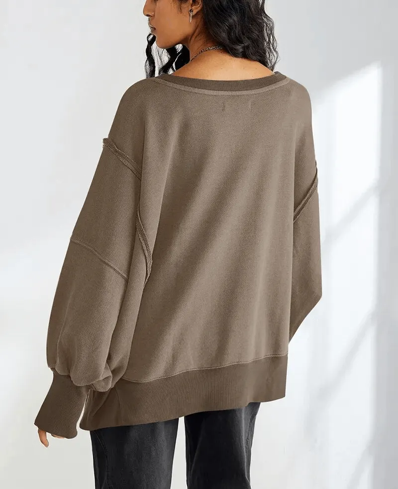 Fashionable Women's Oversize Sweatshirt with Reversible Seam - SF1575