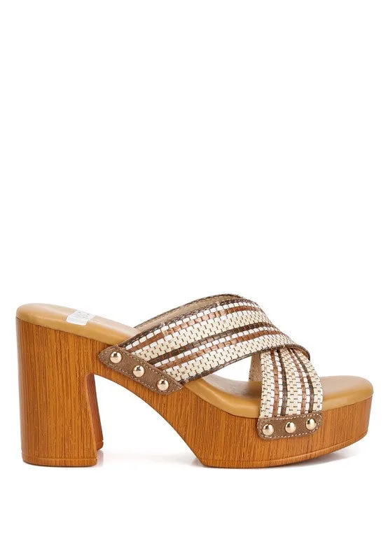 Finley Raffia High Block Heel Clogs