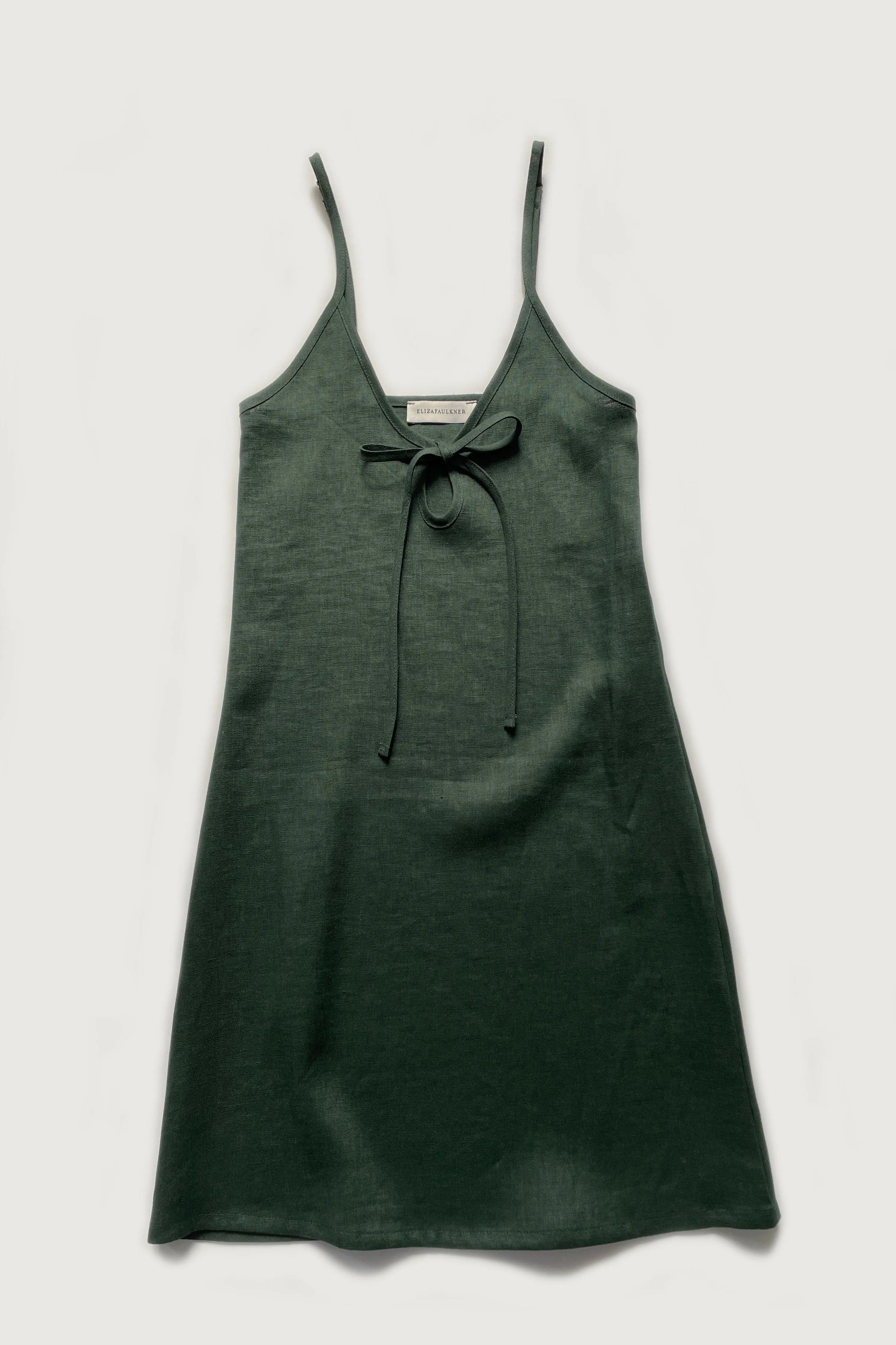 Forest Green Linen Slip Dress