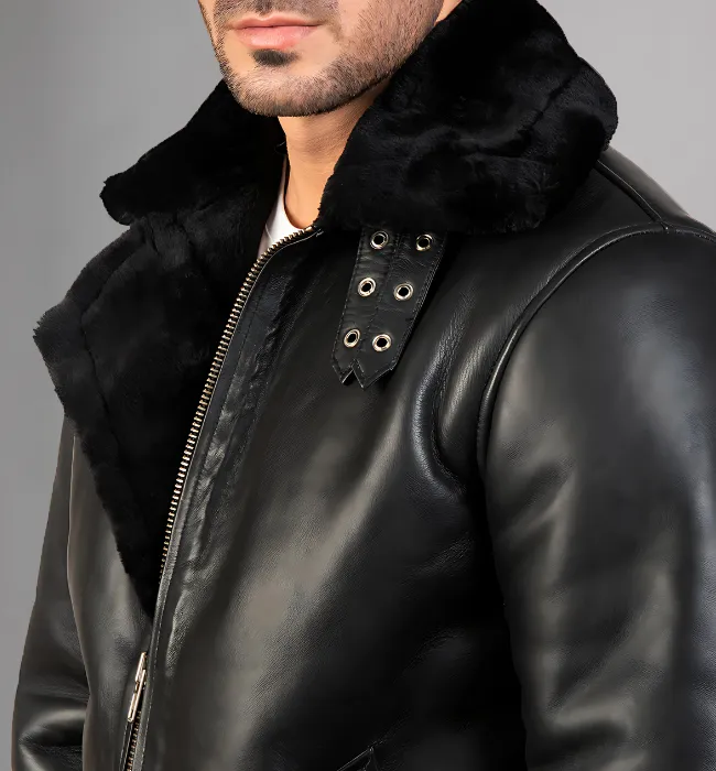 Francis B-3 Black Leather Bomber Jacket