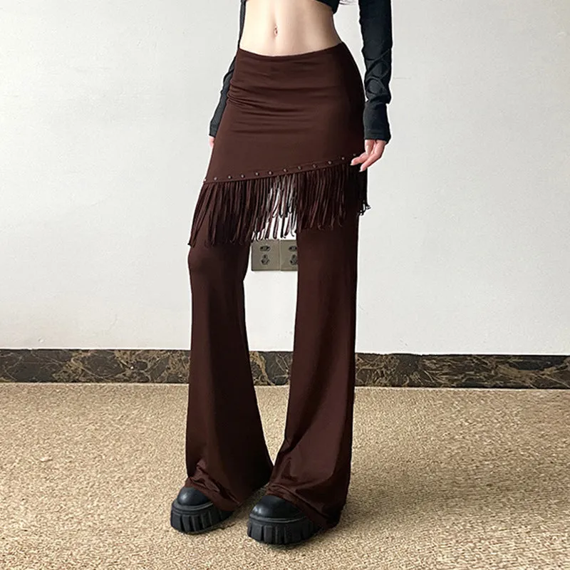 Fringe Detail High-Waisted Flare Pants