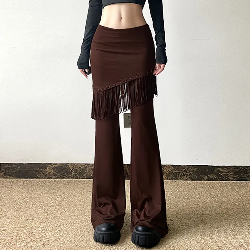 Fringe Detail High-Waisted Flare Pants