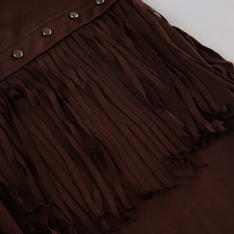 Fringe Detail High-Waisted Flare Pants