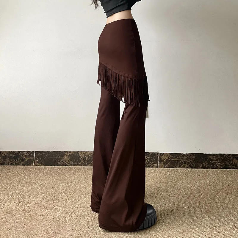 Fringe Detail High-Waisted Flare Pants