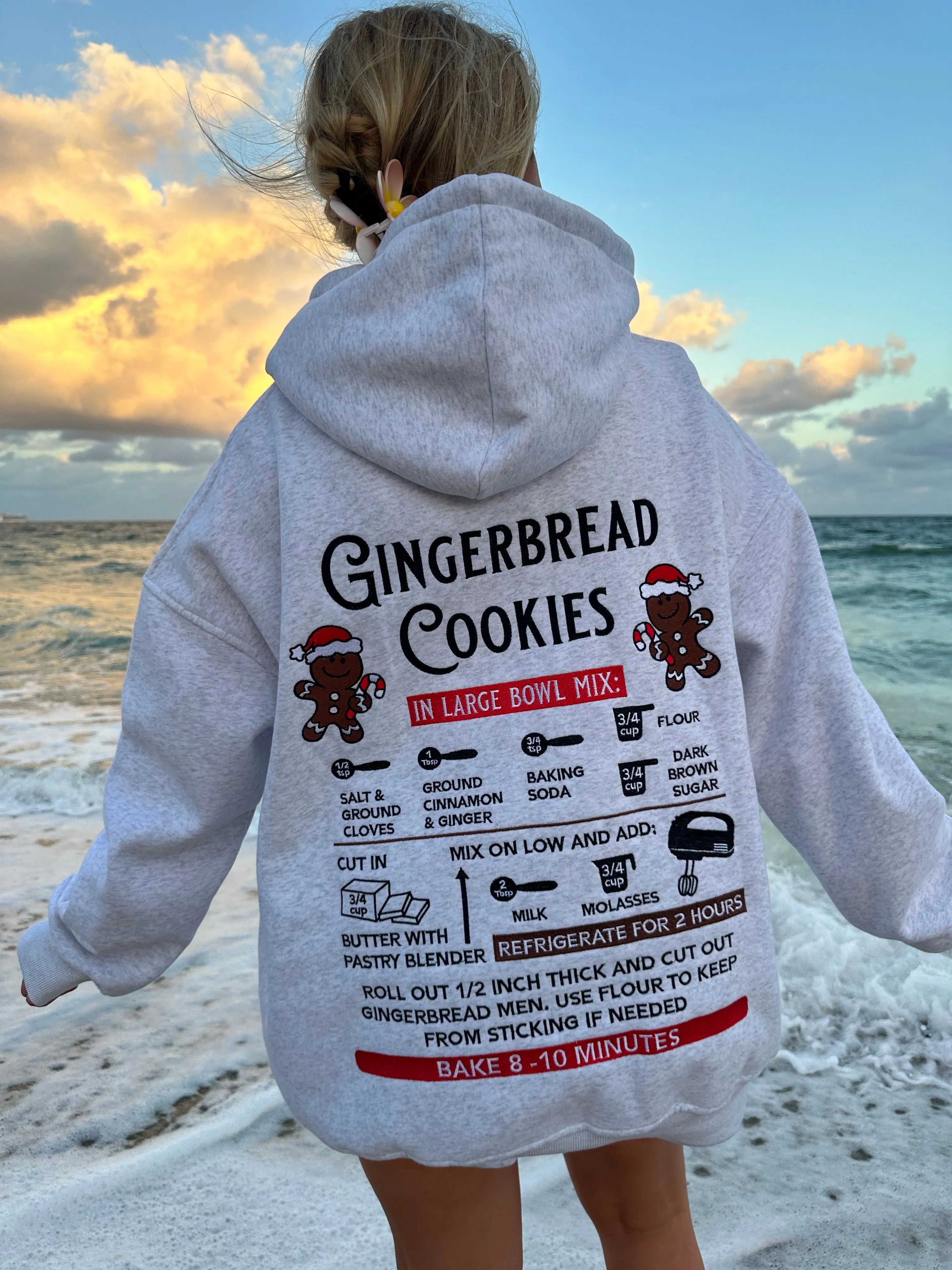 Grey Gingerbread Recipe Christmas Embroider Hoodie