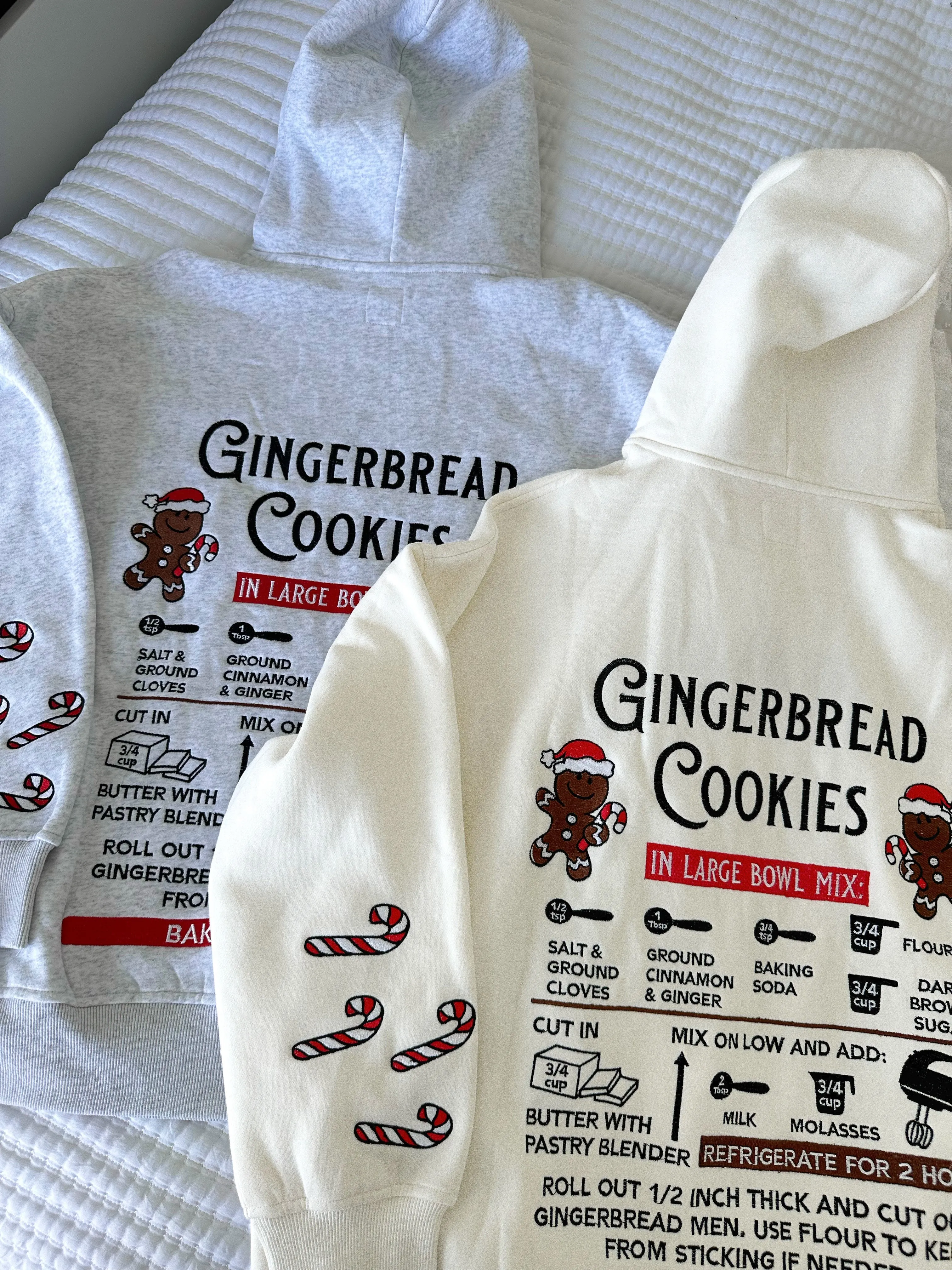 Grey Gingerbread Recipe Christmas Embroider Hoodie