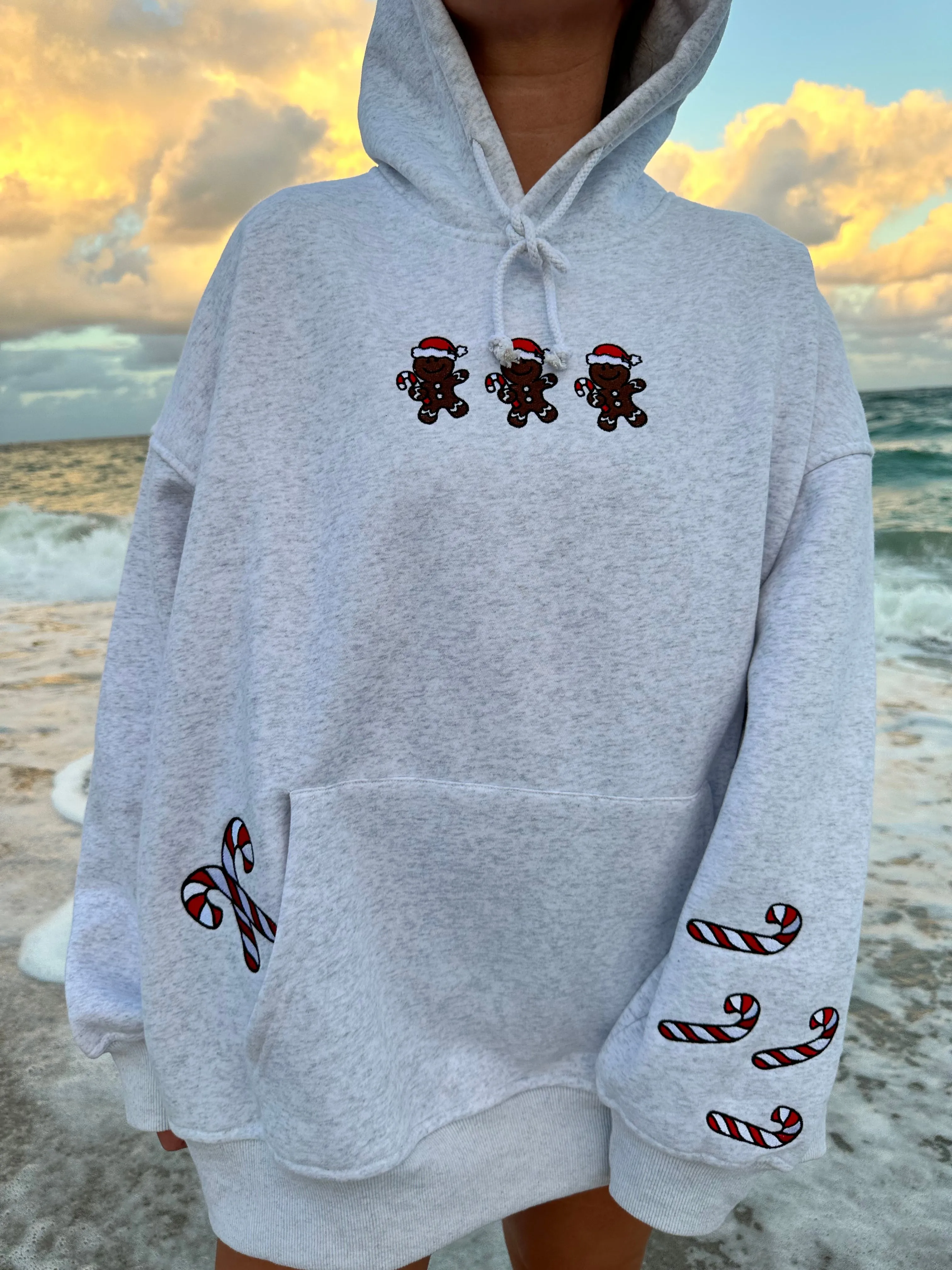 Grey Gingerbread Recipe Christmas Embroider Hoodie