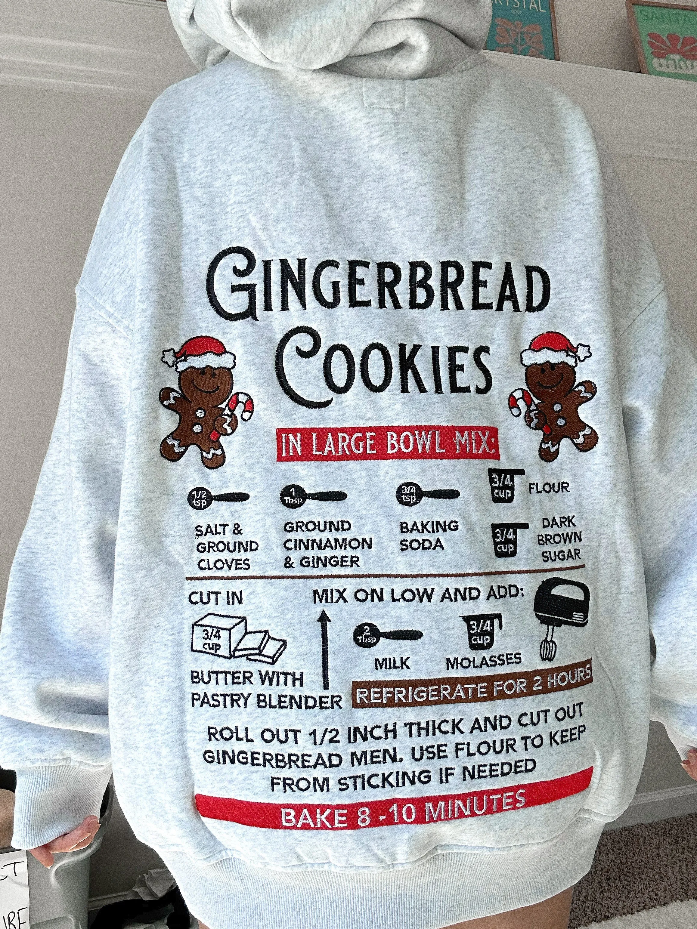 Grey Gingerbread Recipe Christmas Embroider Hoodie