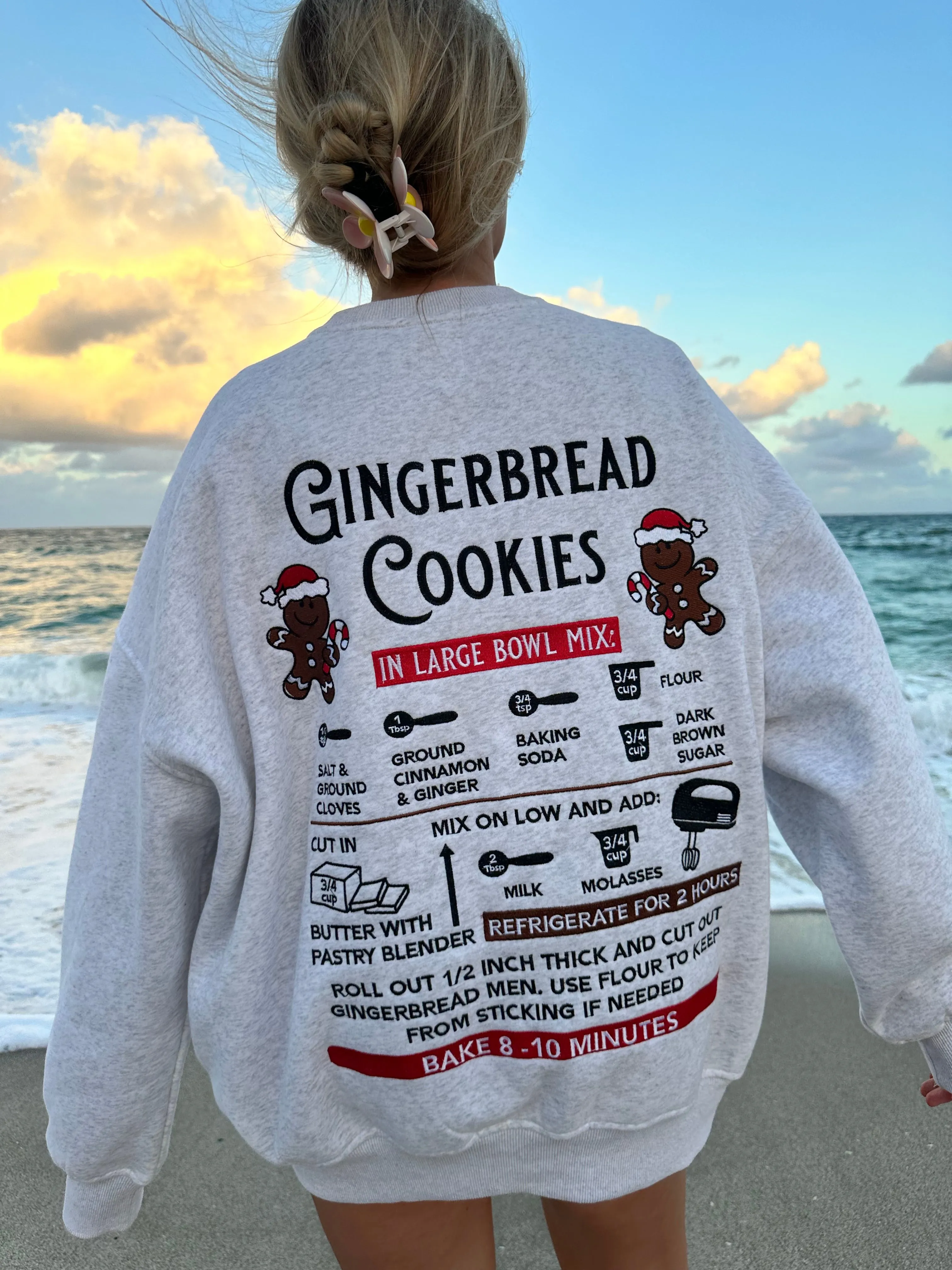 Grey Gingerbread Recipe Christmas Embroider Sweatshirt