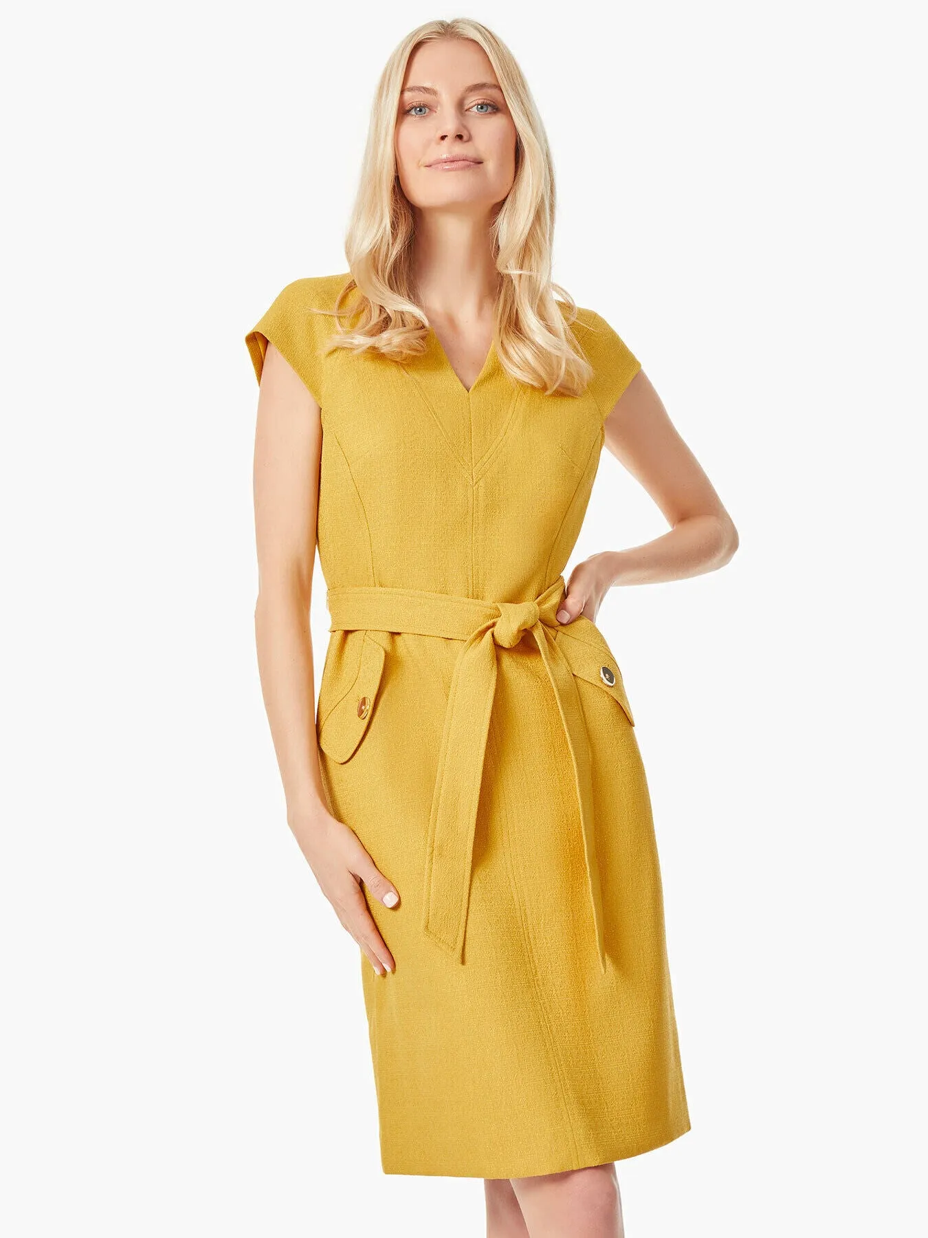 Hampton Notched Neckline Belted Crepe Dress