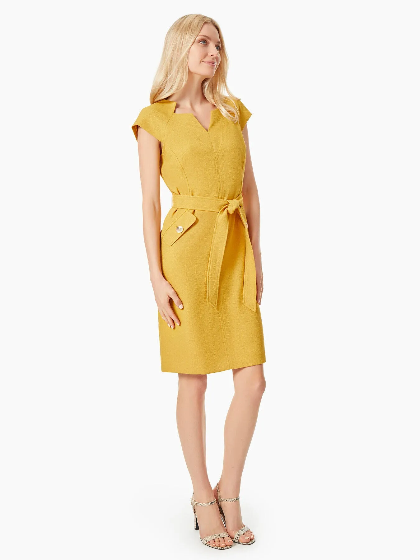 Hampton Notched Neckline Belted Crepe Dress