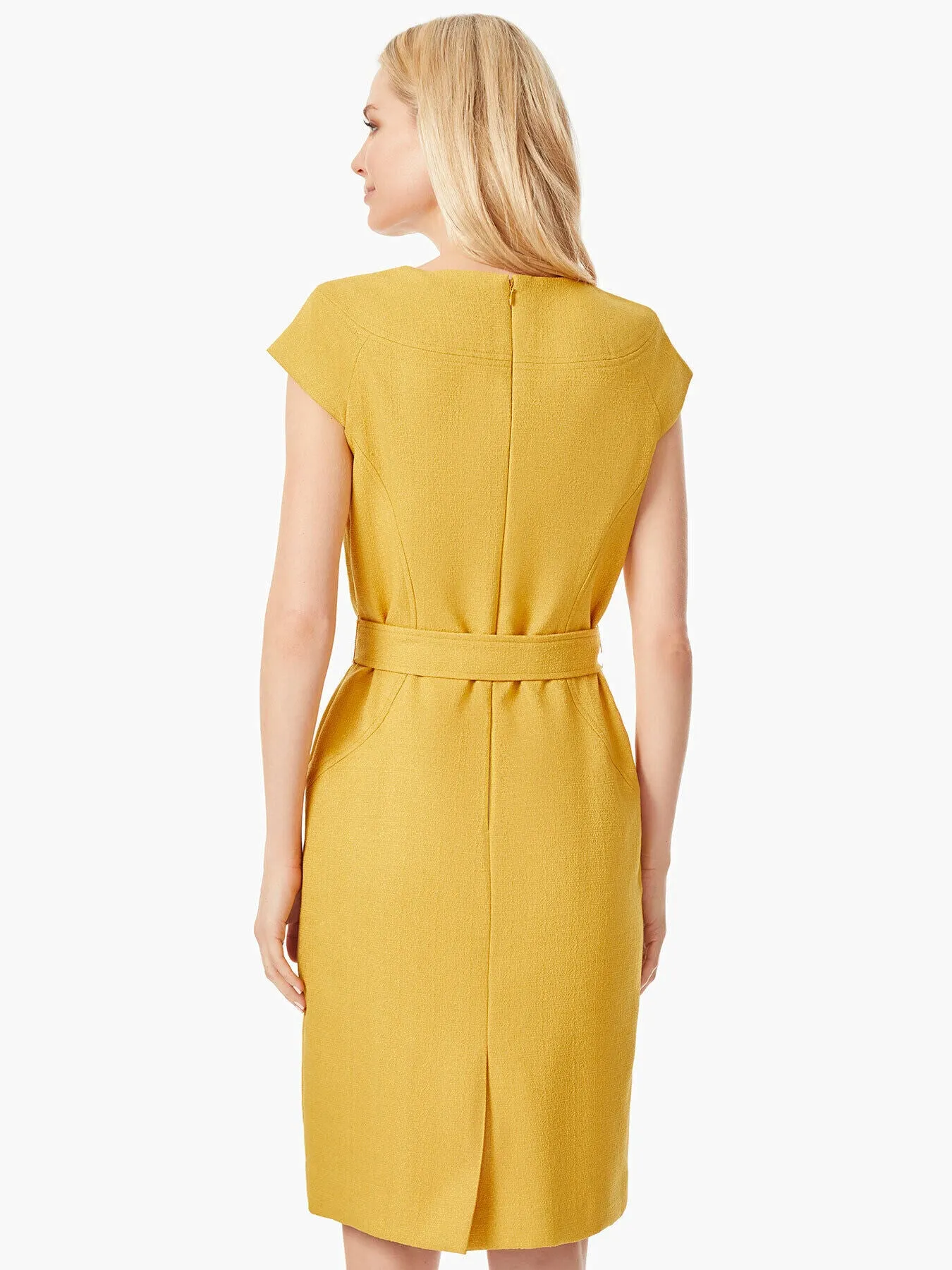 Hampton Notched Neckline Belted Crepe Dress