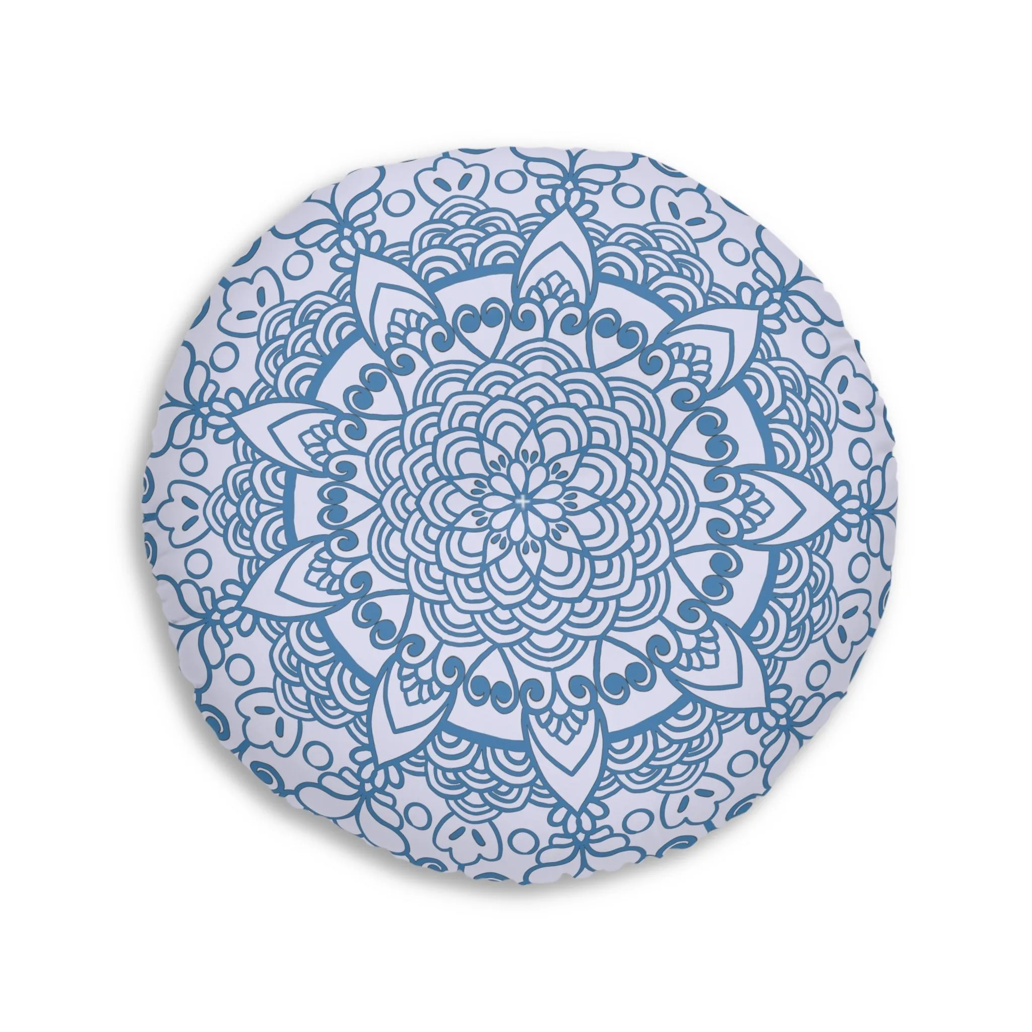 Handmade Mandala Art Floor Cushion - Steel Blue on Lavender