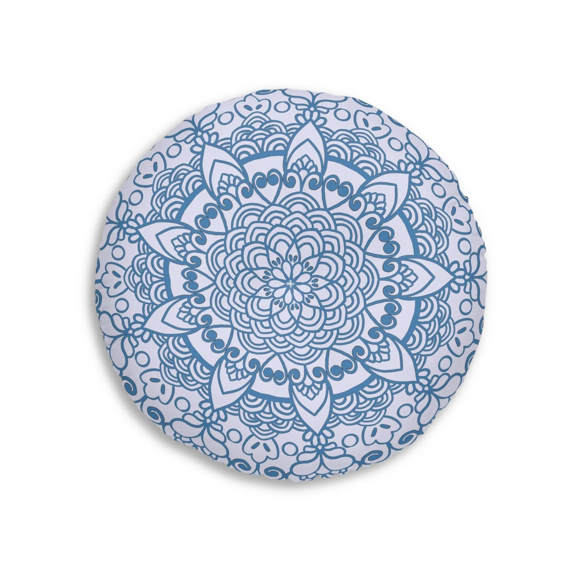 Handmade Mandala Art Floor Cushion - Steel Blue on Lavender