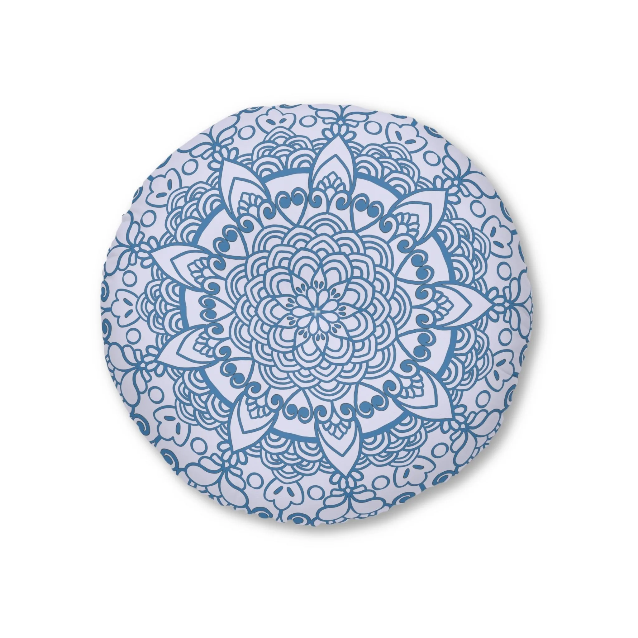 Handmade Mandala Art Floor Cushion - Steel Blue on Lavender