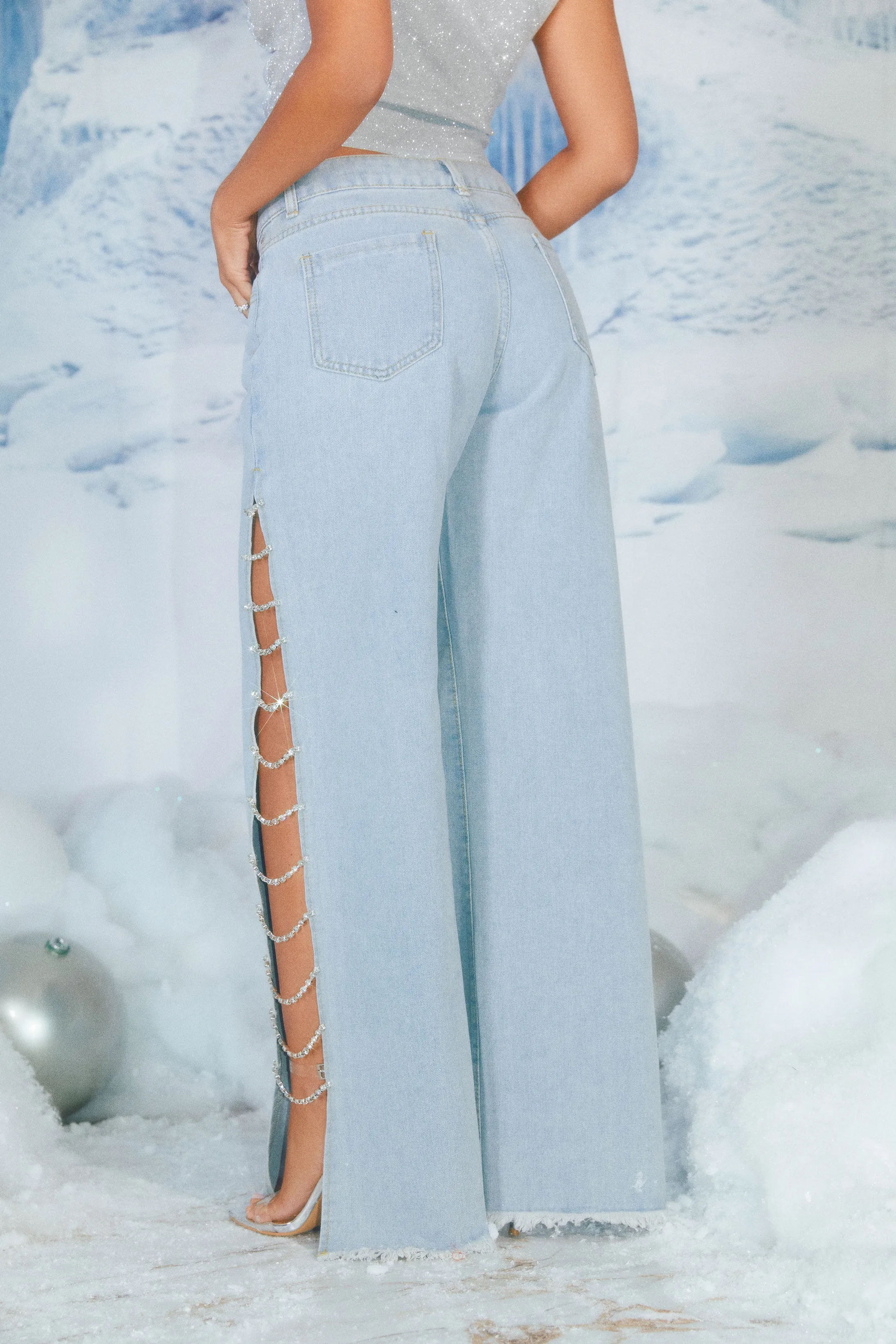 Icy Girl Embellished Wide Leg Pant - Blue