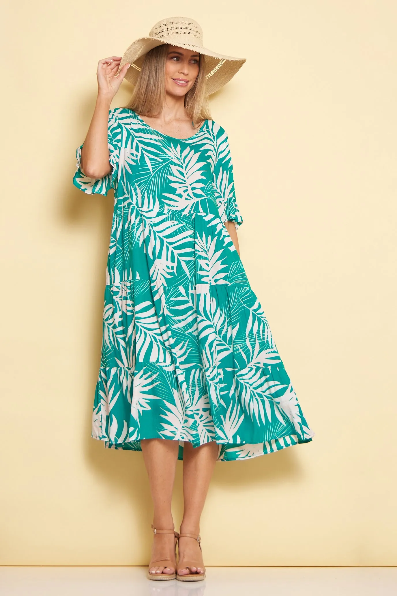 Jackson Dress - Aqua/White Palms