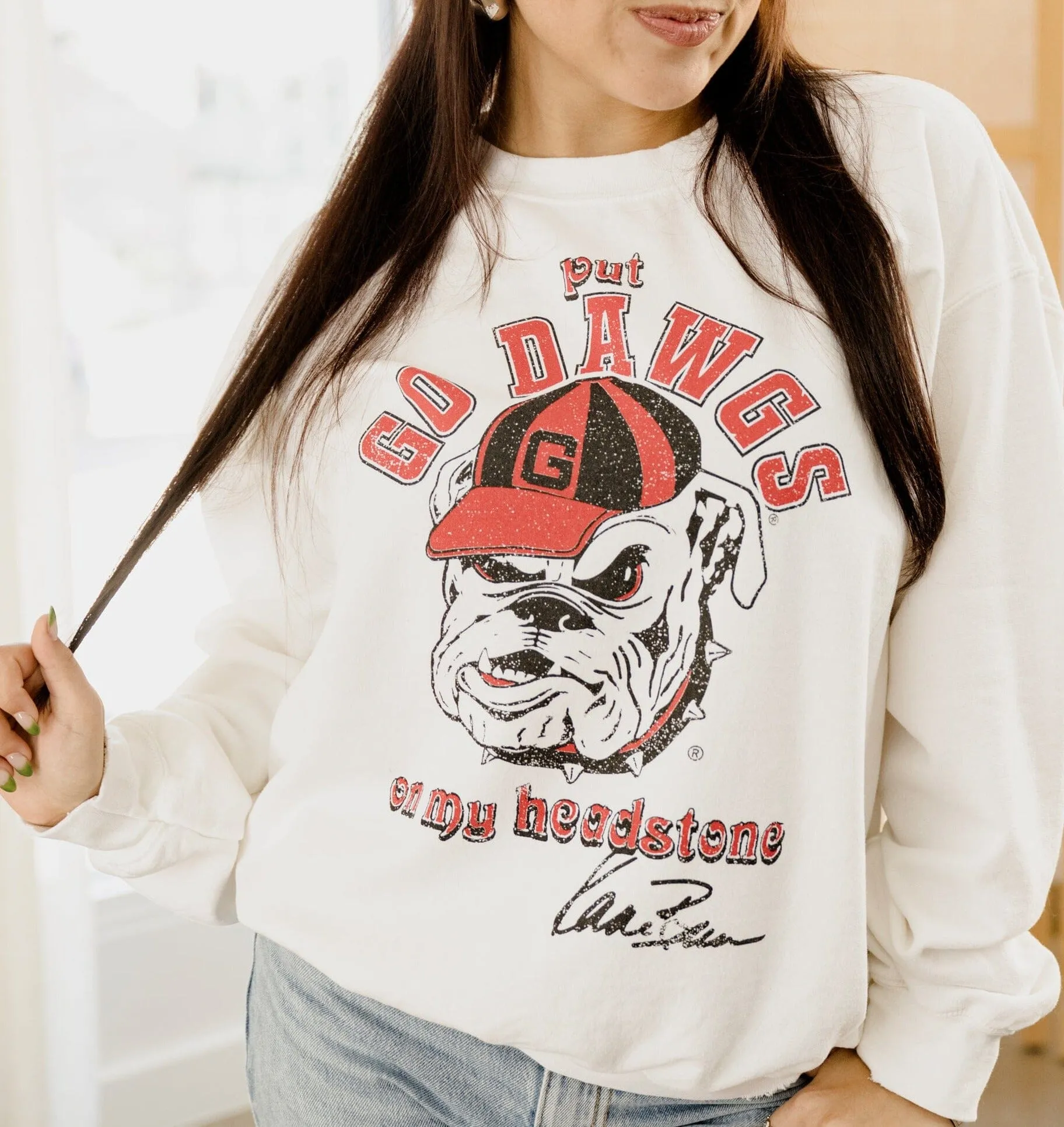 Kane Brown UGA Go Dawgs Headstone White Thrifted Sweatshirt