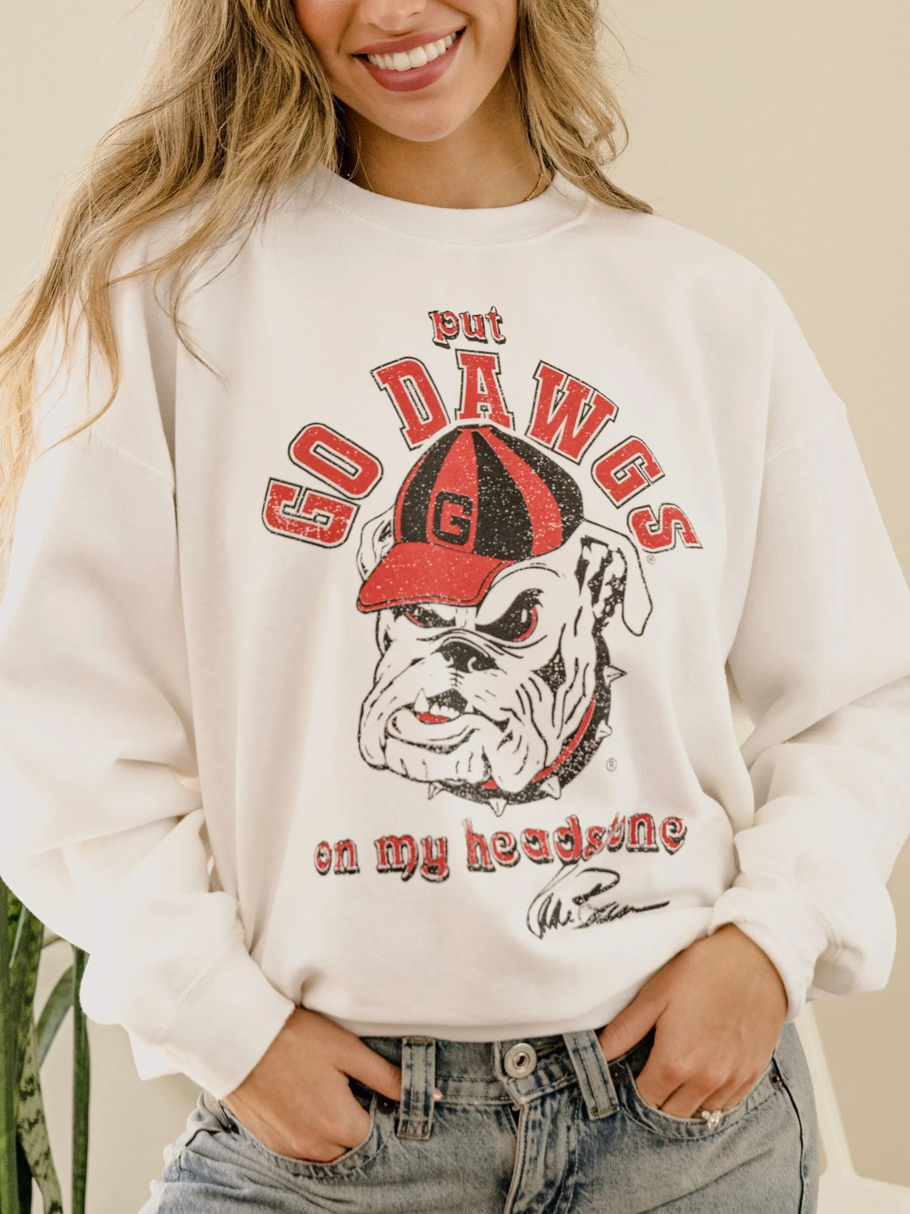 Kane Brown UGA Go Dawgs Headstone White Thrifted Sweatshirt