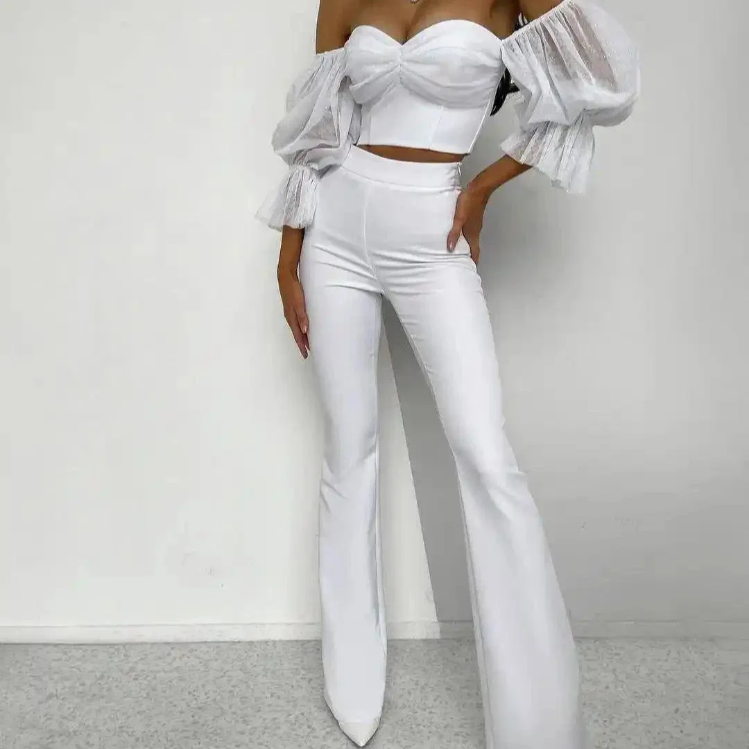 Kaydence Sweetheart Neck Crop Top & Flared Pants Set