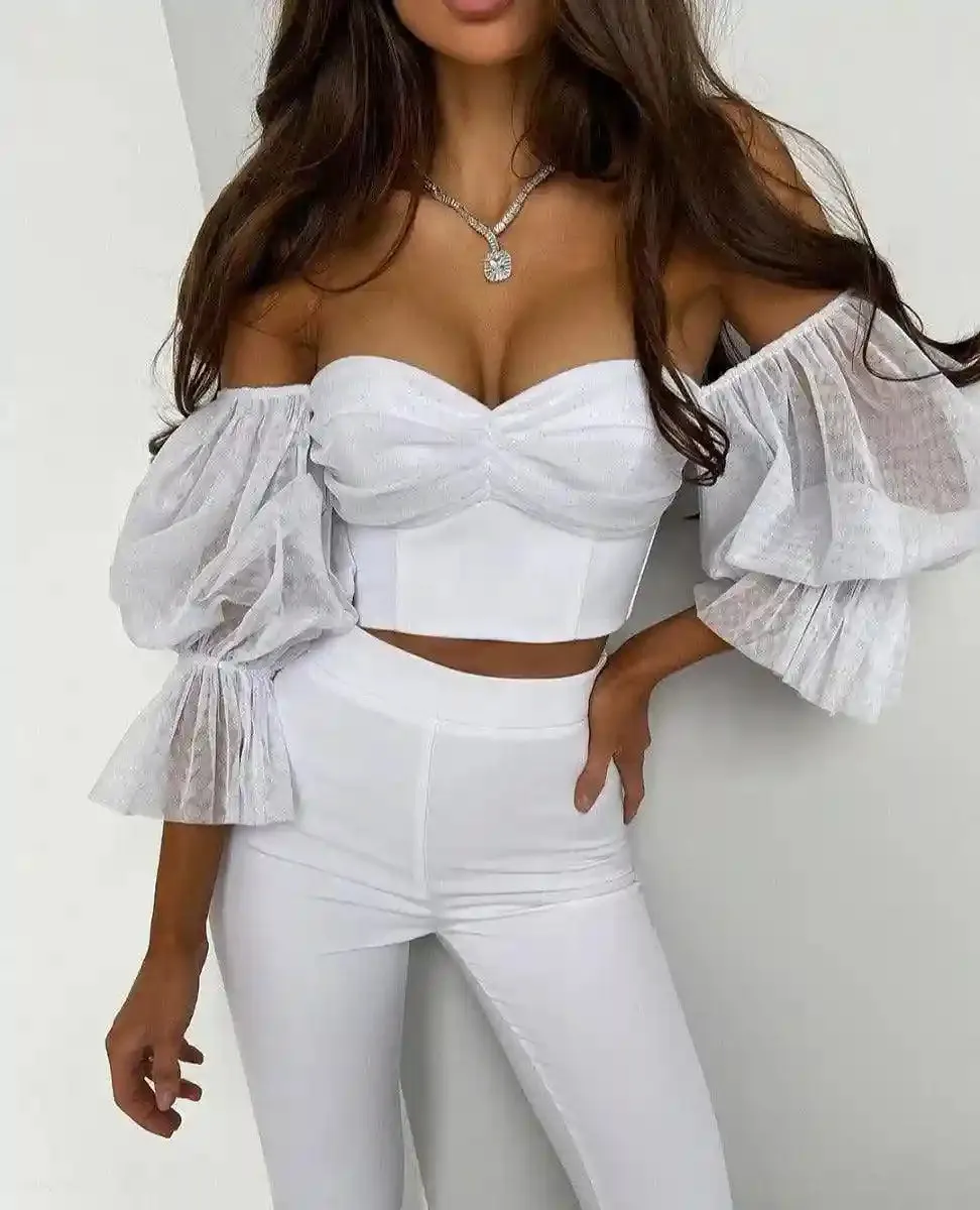 Kaydence Sweetheart Neck Crop Top & Flared Pants Set