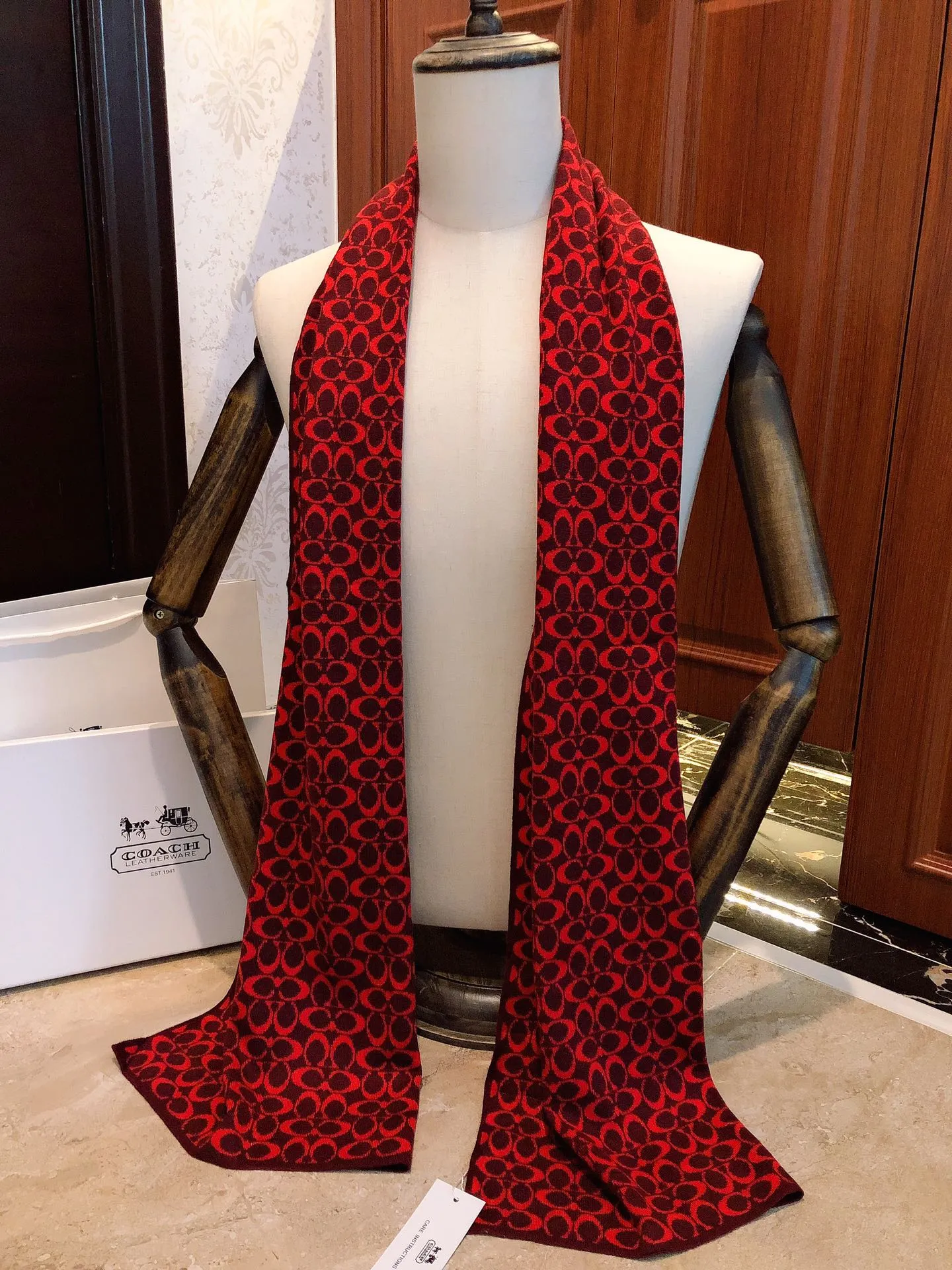 KNIT CASHMERE SCARF GARNET RED MIX BLACK 619590