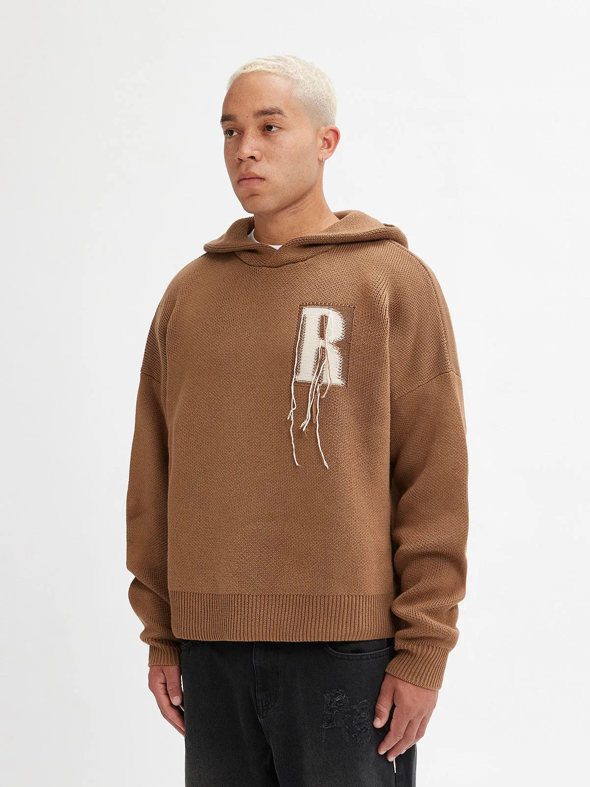 KNIT HOODIE - BROWN