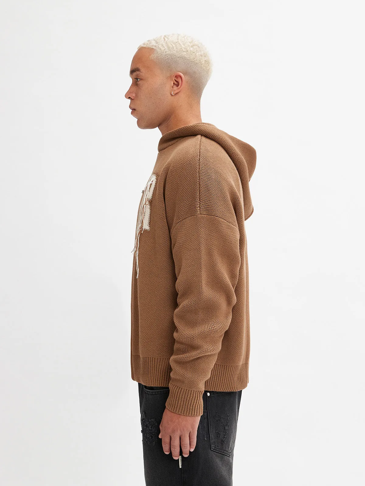 KNIT HOODIE - BROWN