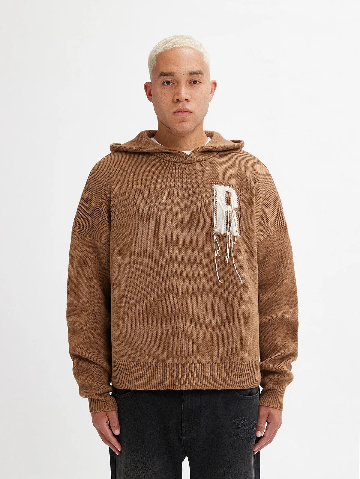 KNIT HOODIE - BROWN