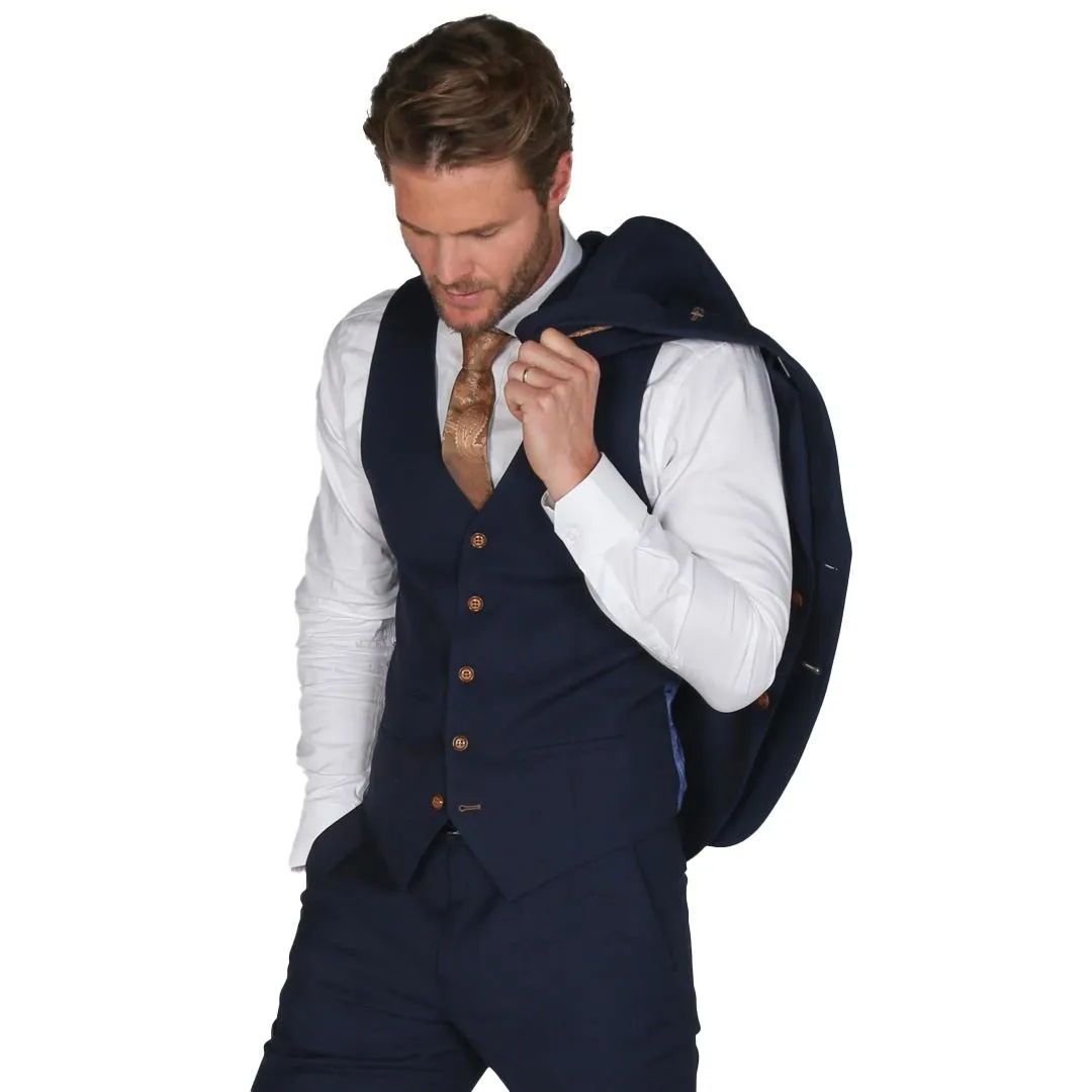 Mayfair- Men's Plain Navy Waistcoat Prom Wedding Office