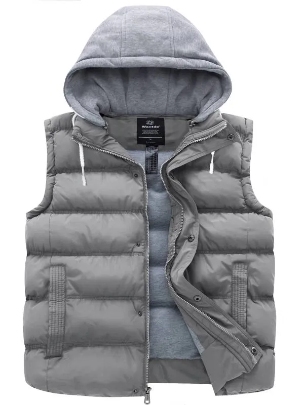 Men's Big and Tall Puffer Vest Plus Size Gilet Winter Jacket with Detachable Hood