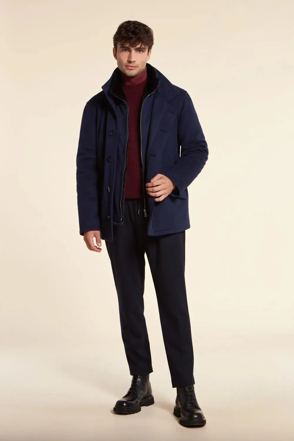 Mens blue jacket with fur collar