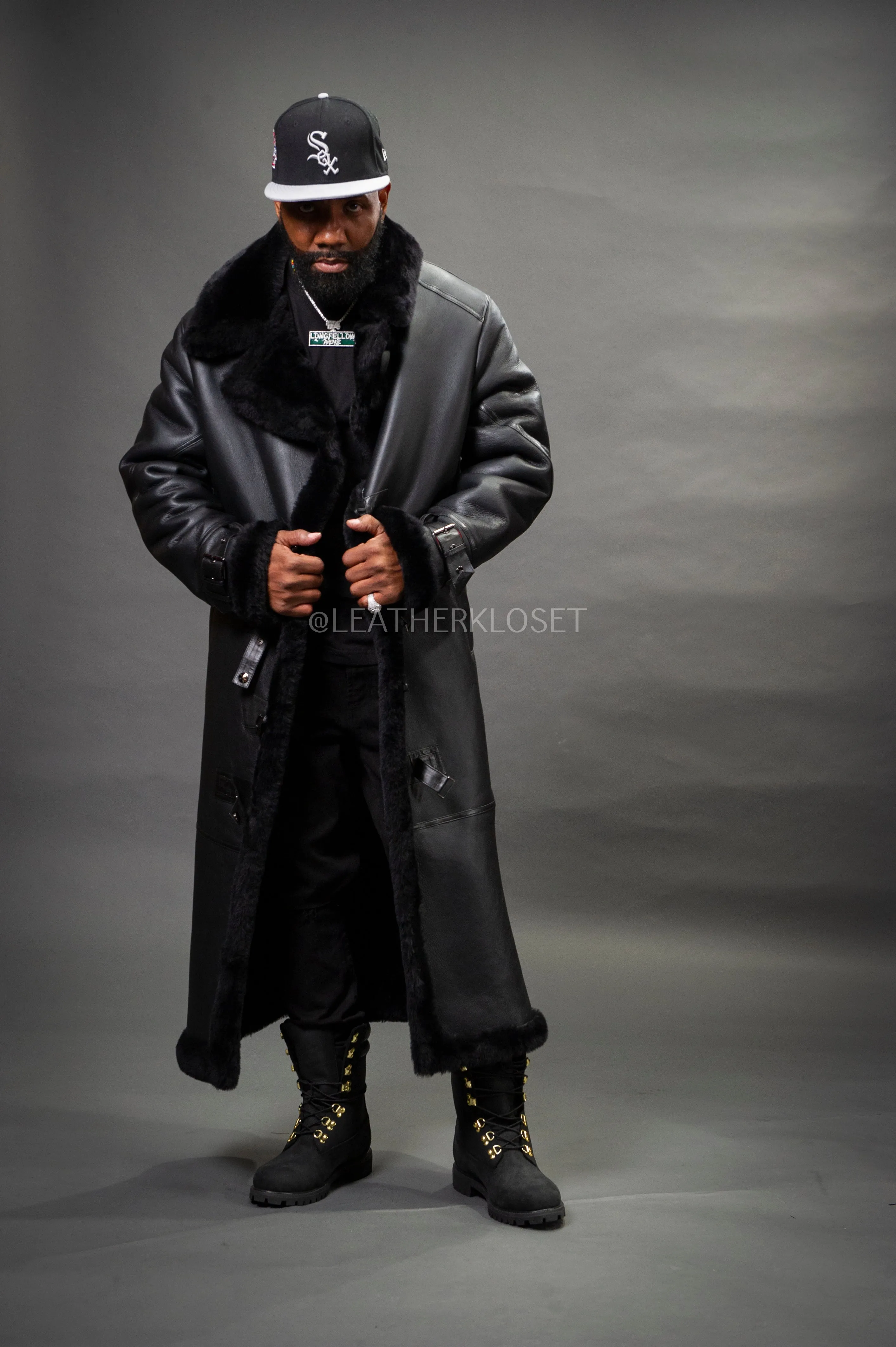 Men's Shearling Trench Coat [Black]