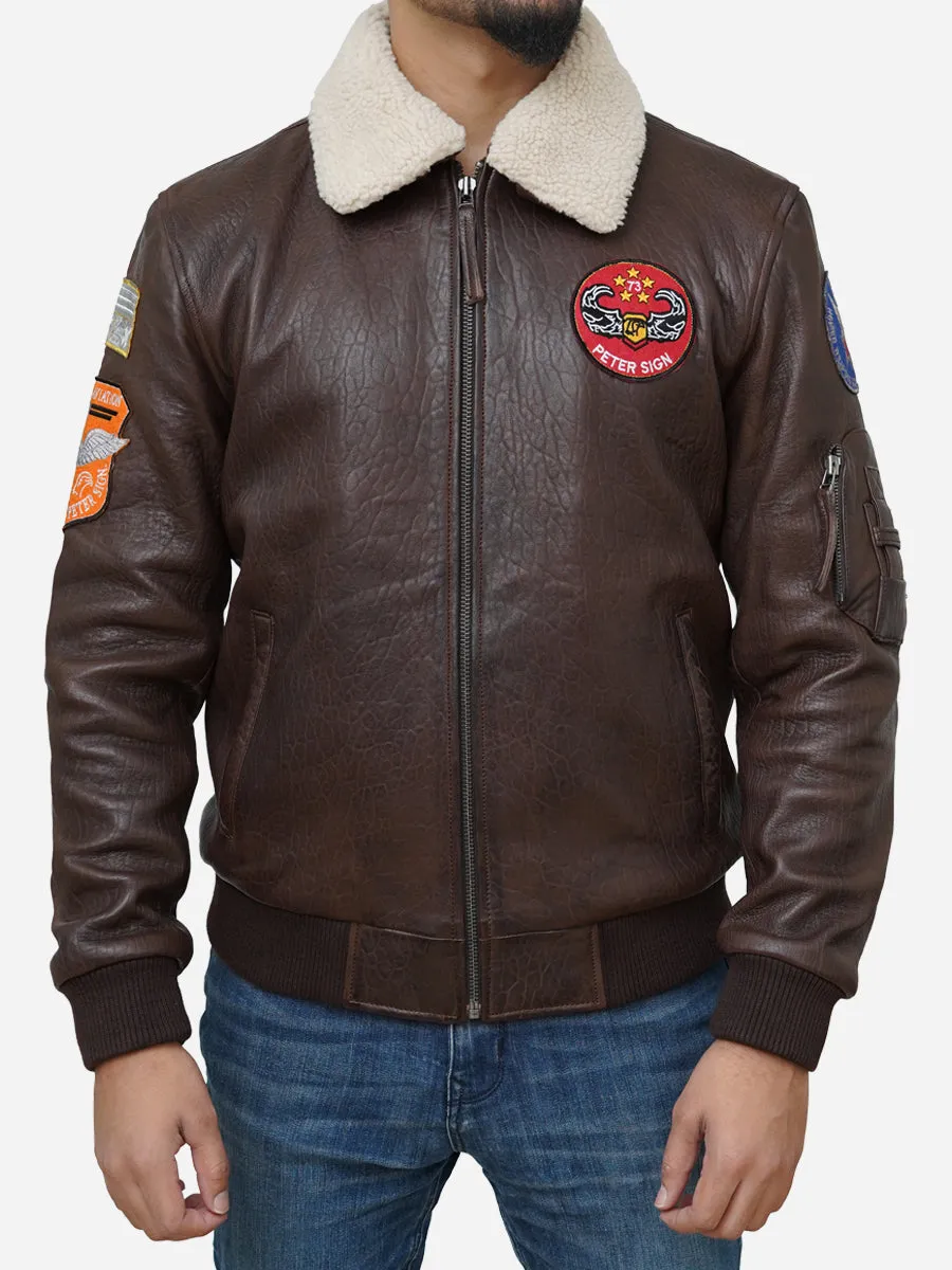 Men's Walnut Brown Leather Flight Bomber Jacket