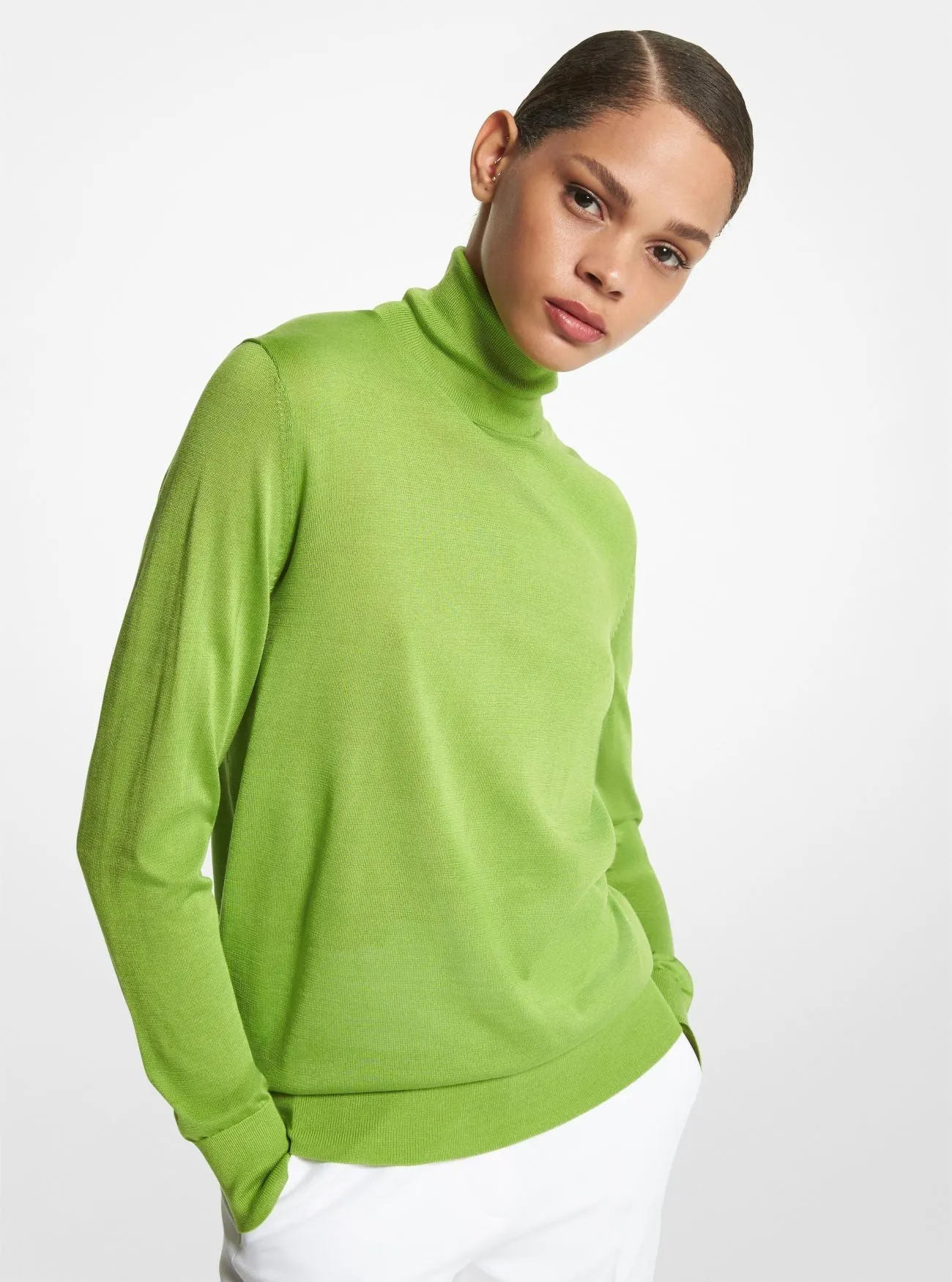 Michael Michael Kors Joan Featherweight Silk Turtleneck, Green