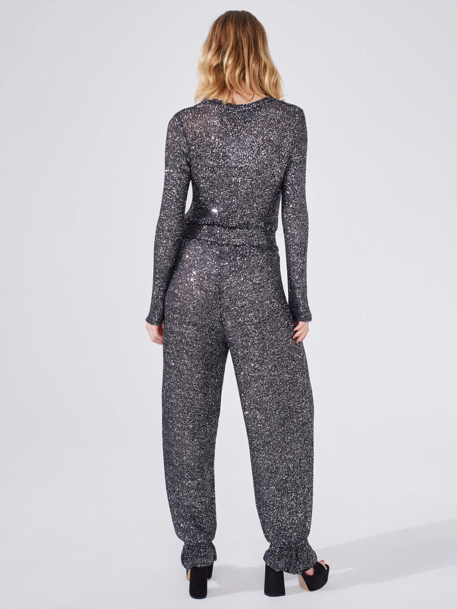 Moonshine Sequin Knit Trousers Black